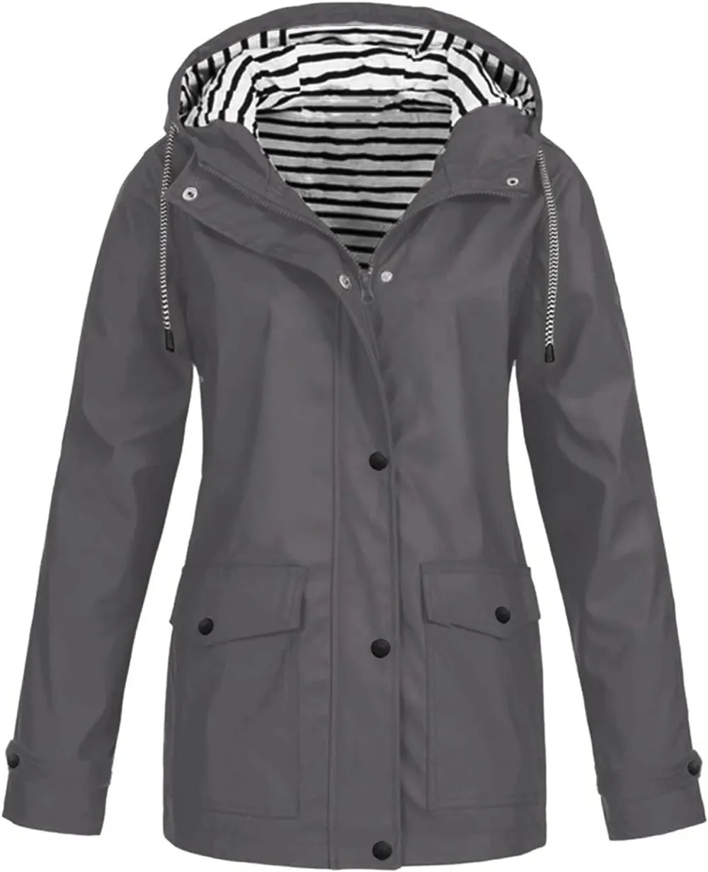 Rain Jackets For Women Waterproof With Hood Lightweight Casual Anorak Travel Hiking Coats with Pockets 720