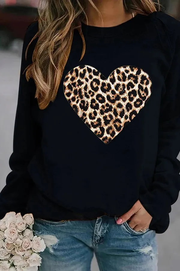 Leopard Heart Print Long Sleeve Top