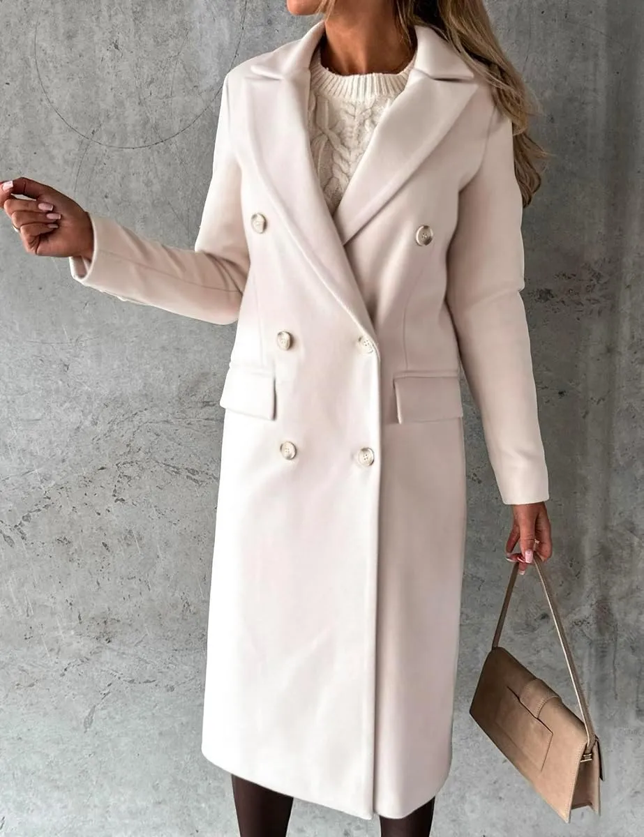 Womens Long Wool Coat Double Breasted Trench Coat Fall Winter Clothes