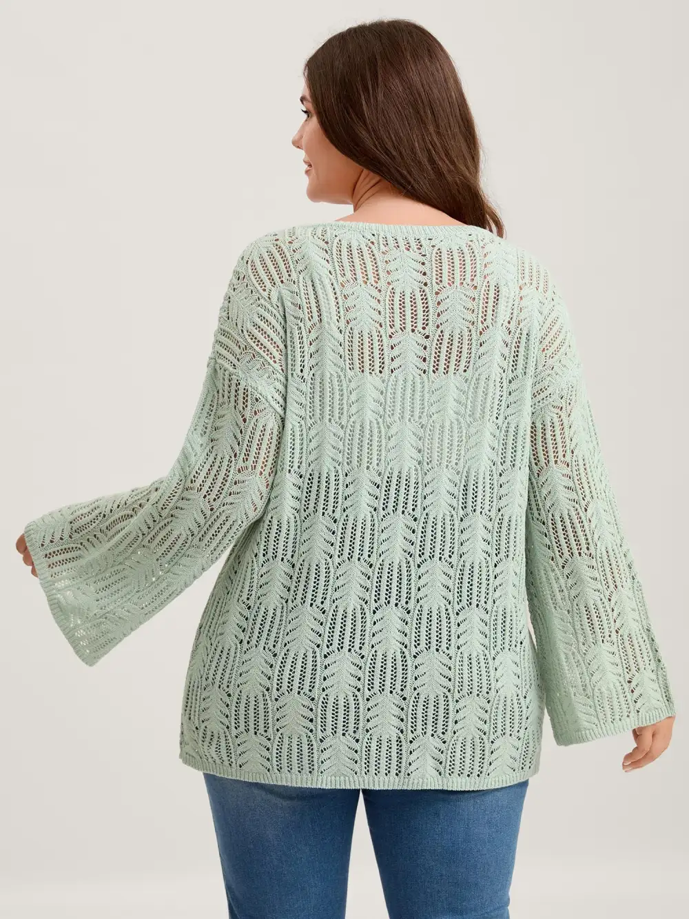 Textured Cut-Out Flared Sleeve Lightweight Pullover