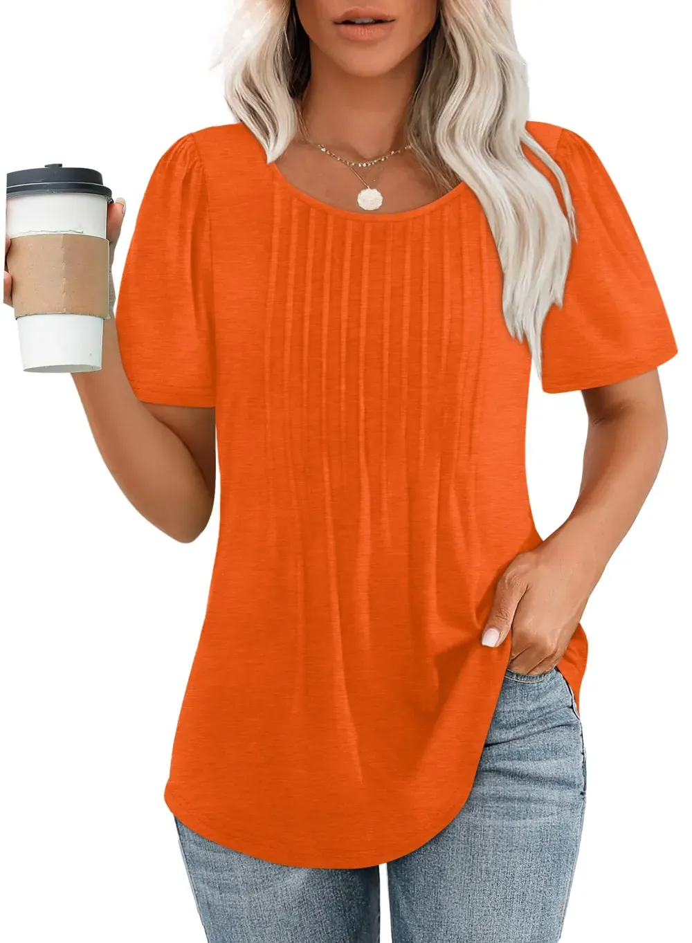 📣Women Summer Pleated Short Sleeve Tunic Blouses Tops