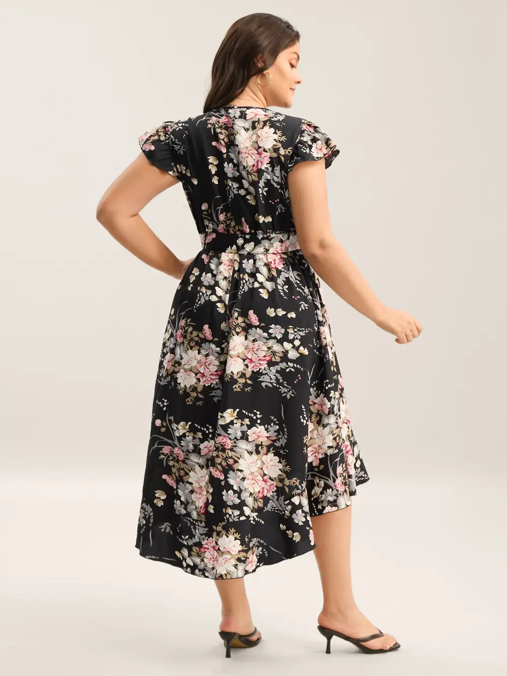 Midnight Blooms Wrap A-Line Midi Dress