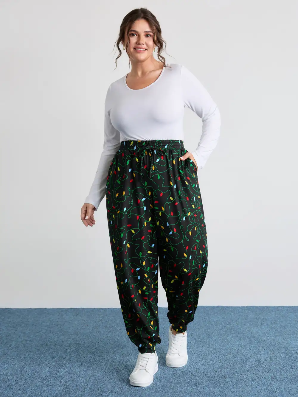 Colorful Lights Pattern Stretchy-Fit Pants
