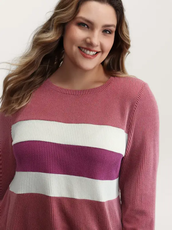 Color Stripes Spliced Knit Sweatshirt