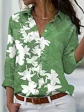 Women's Shirt Button Down Tunic Shirt Collar Long Sleeve Floral Graphic Vintage Daily Stylish Regular Tops Work Daily Holiday s Print White Blue Green Spring Fall
