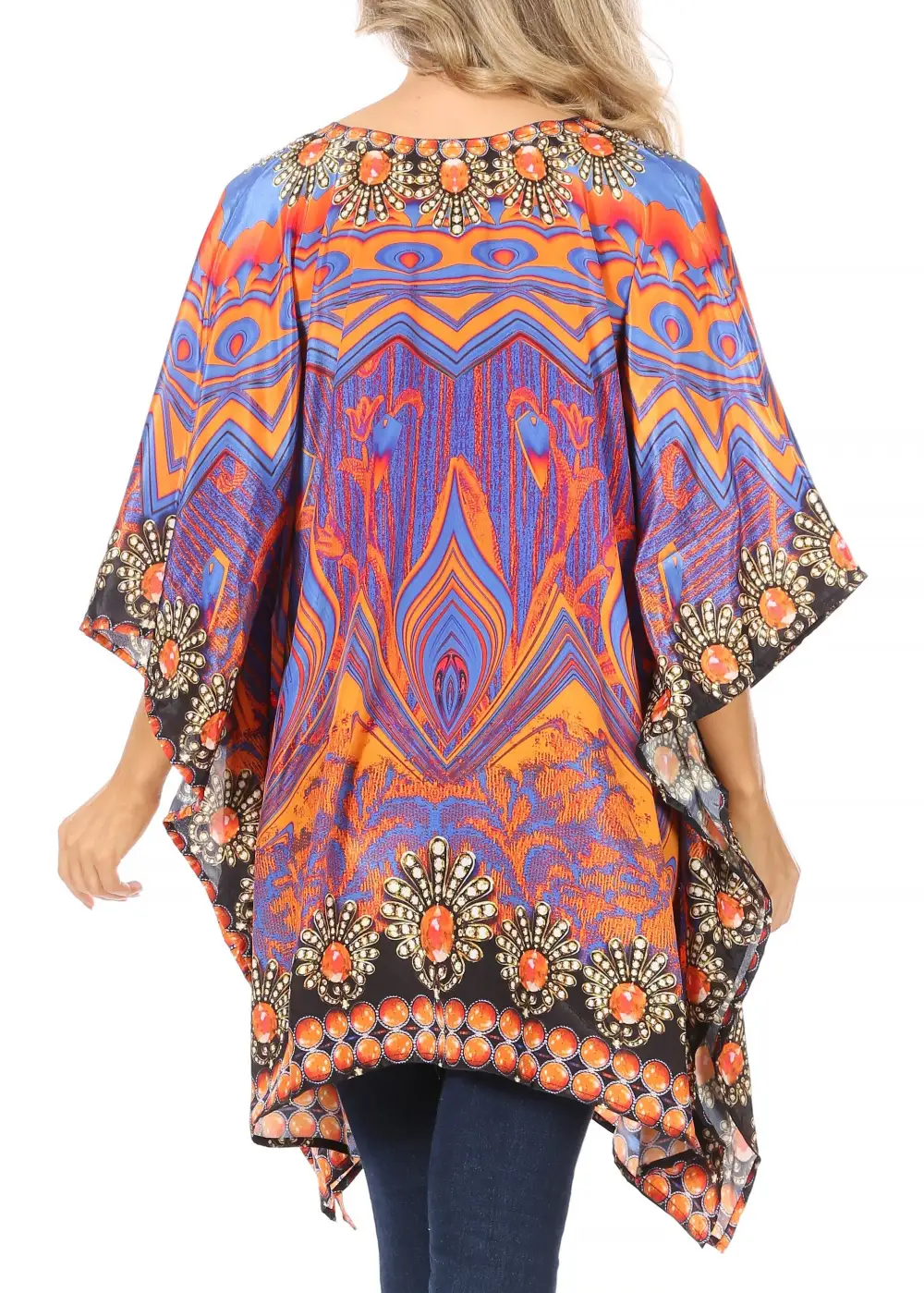 Women's Caftan Poncho Cover up V neck Top Lace up With Rhinestone