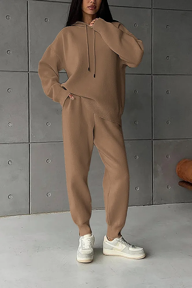 Women's Solid Color Casual Knitted Set and Lamb Fleece Jacket