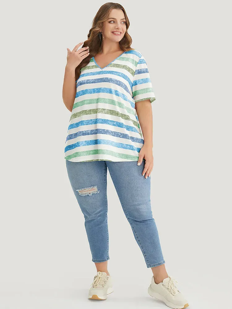 Striped Contrast V Neck T-shirt