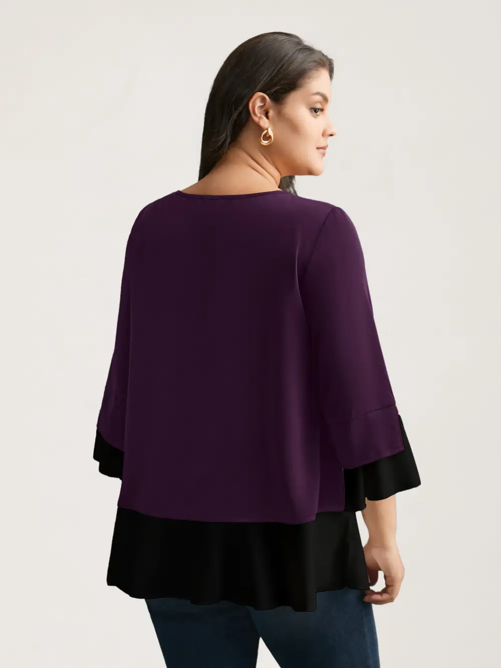 Contrast Patchwork Bell Sleeve Blouse