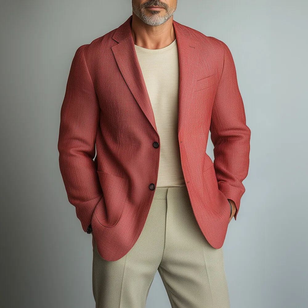 Men's Business Notched Lapel Two Button Patch Pocket Solid Blazer