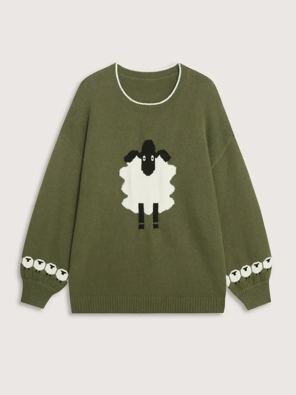 Sheep Pattern Balloon Sleeve Pullover