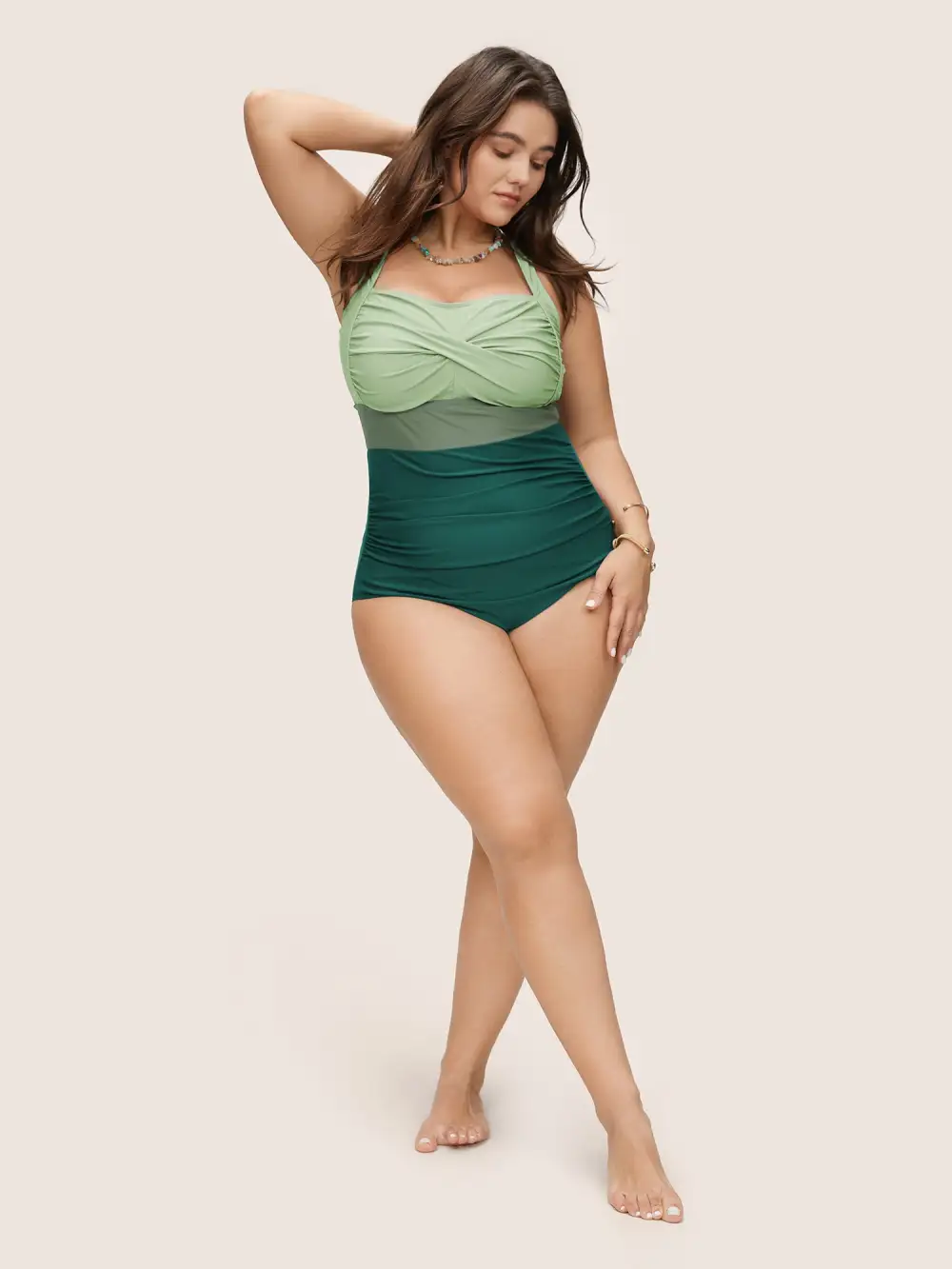 Contrast Twist Front Tummy-Control One Piece Swimsuit