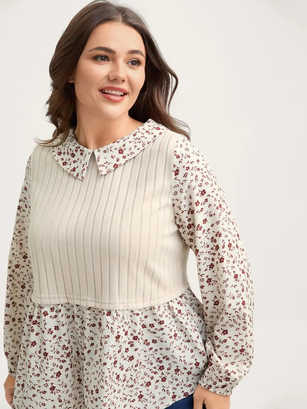 Back Placket Doll Collar Spliced Sweatshirt