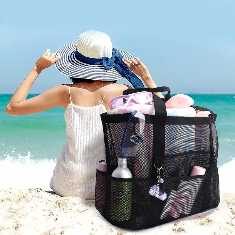 Mesh Black Open Hand Beach Bag