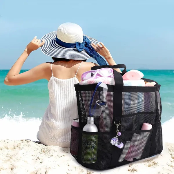 Mesh Black Open Hand Beach Bag