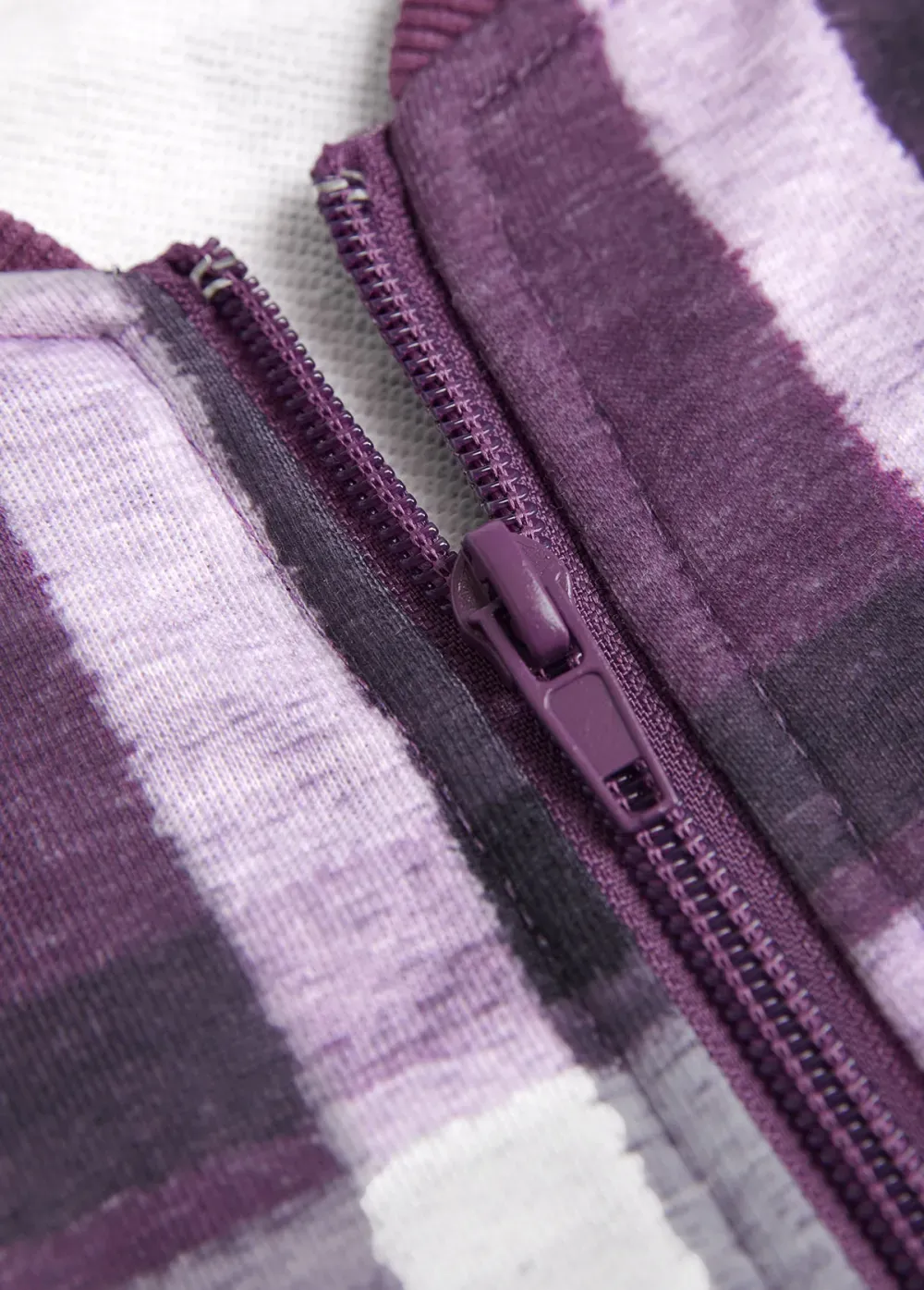 Purple Zipper Plaid Long Sleeve Stand Collar Jacket