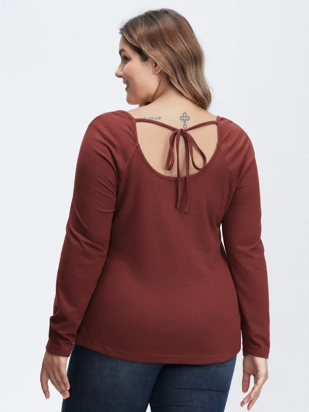 Stretchy Velvety Feel Back Detail T-Shirt