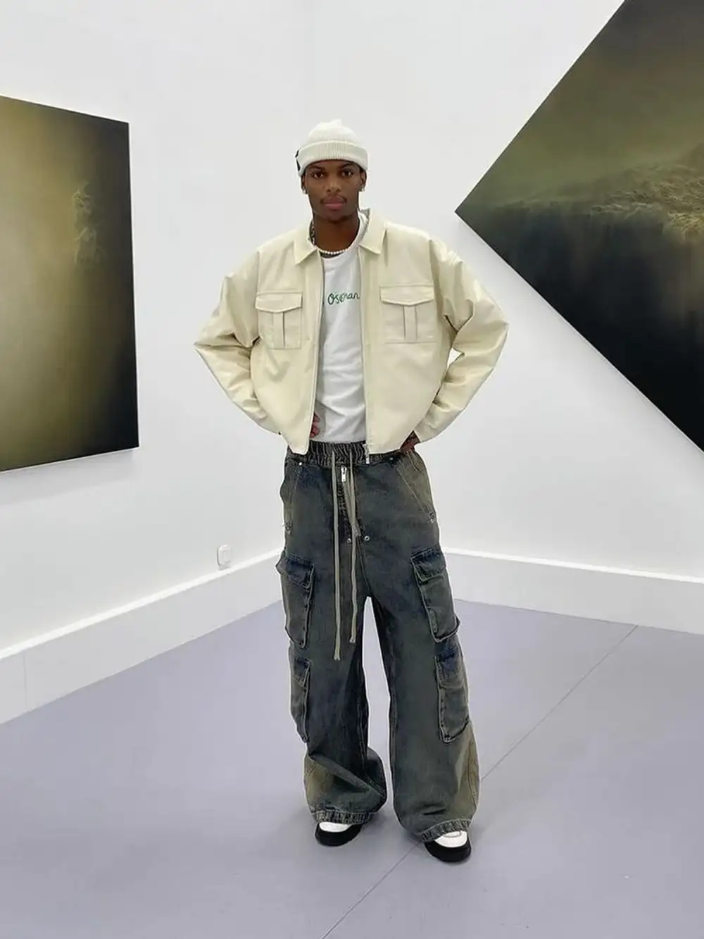 Wide Leg Multi-Pocket Straight Leg Loose Jeans - 1666