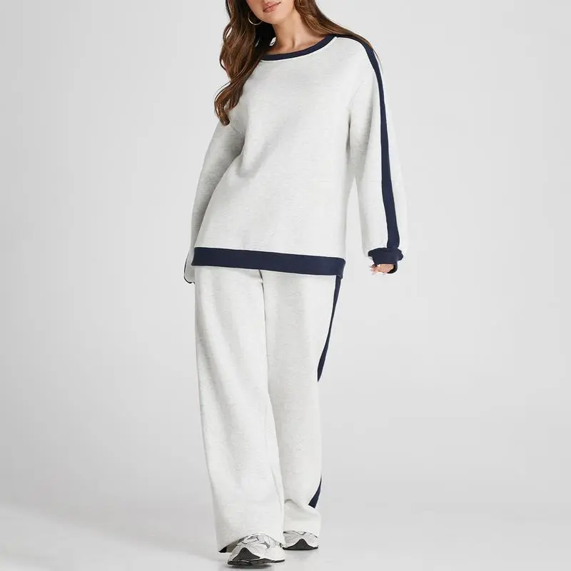 Women's 2-Piece Fleece Lounge Set – Cozy Crewneck Sweatshirt & Straight-Leg Sweatpants.