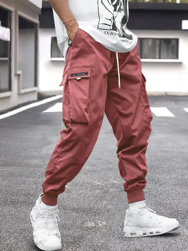 Men's Flap Pocket Drawstring Cargo Pants, Loose Drawstring Waist Jogger Trousers, Summer, Men Clothes, Please Purchase A Size Up