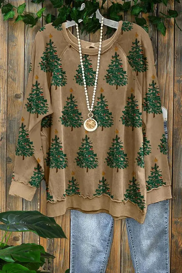 Casual Christmas Tree Print Sweatshirt