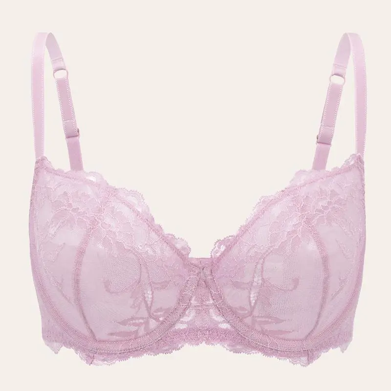 Light Purple Eyelash Lace Demi Bra Sexy Sheer Lace Balconette Bra Daily Wear