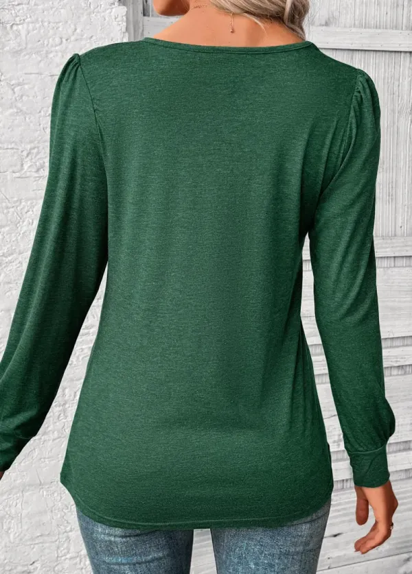 Green Long Sleeve Round Neck T Shirt