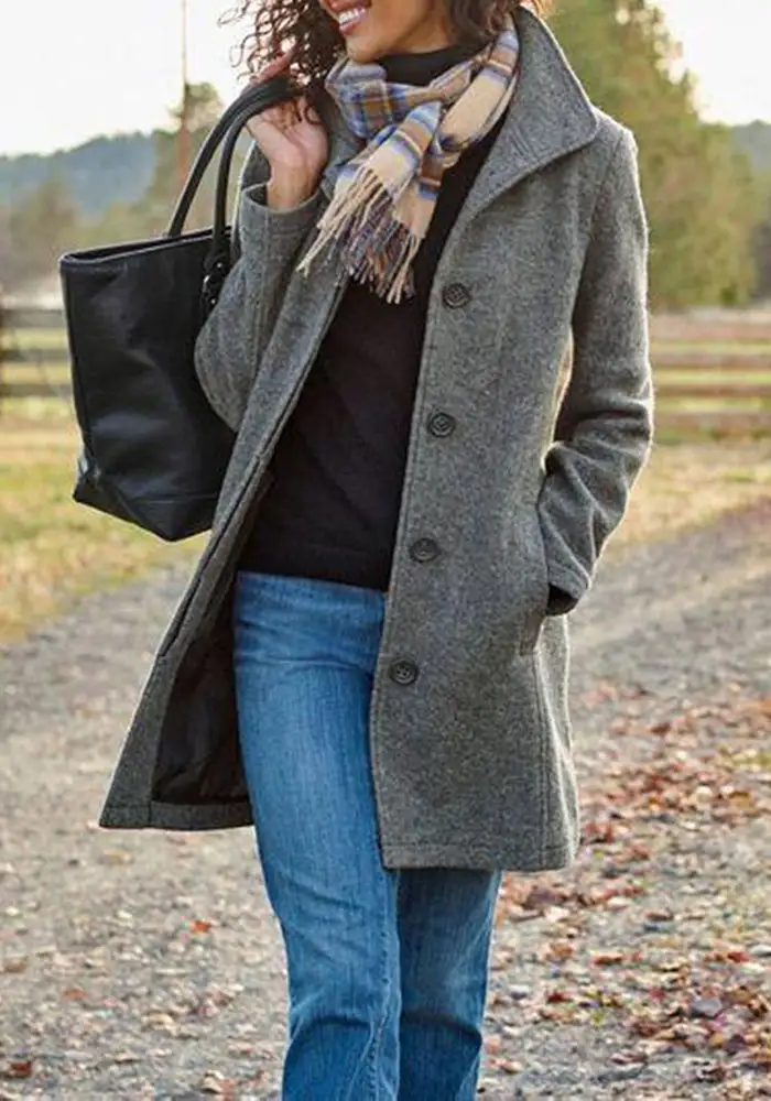 Casual Solid Patchwork Turn-back Collar Outerwear