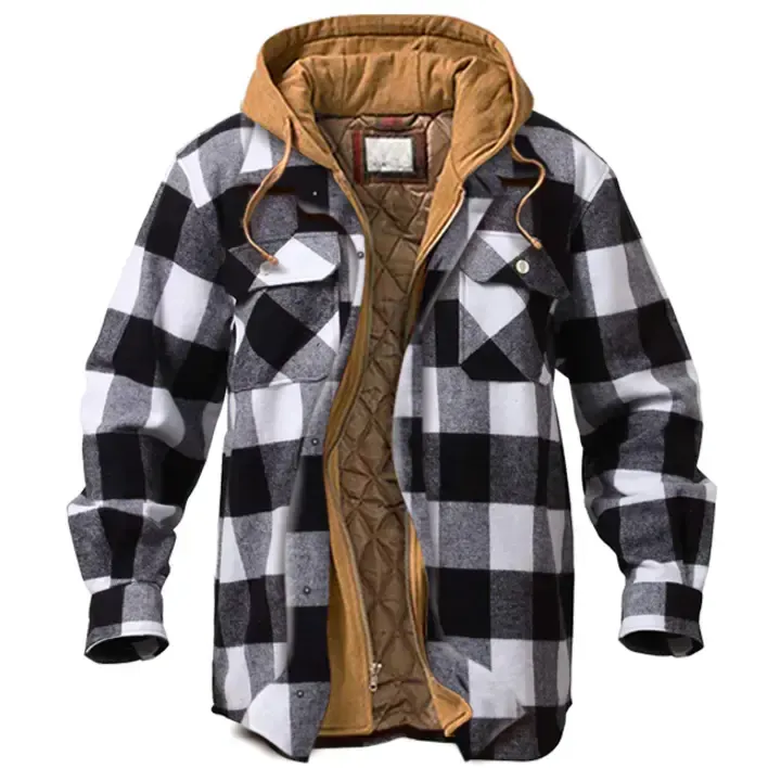 Men's Checkered Textured Winter Thick Hooded Jacket