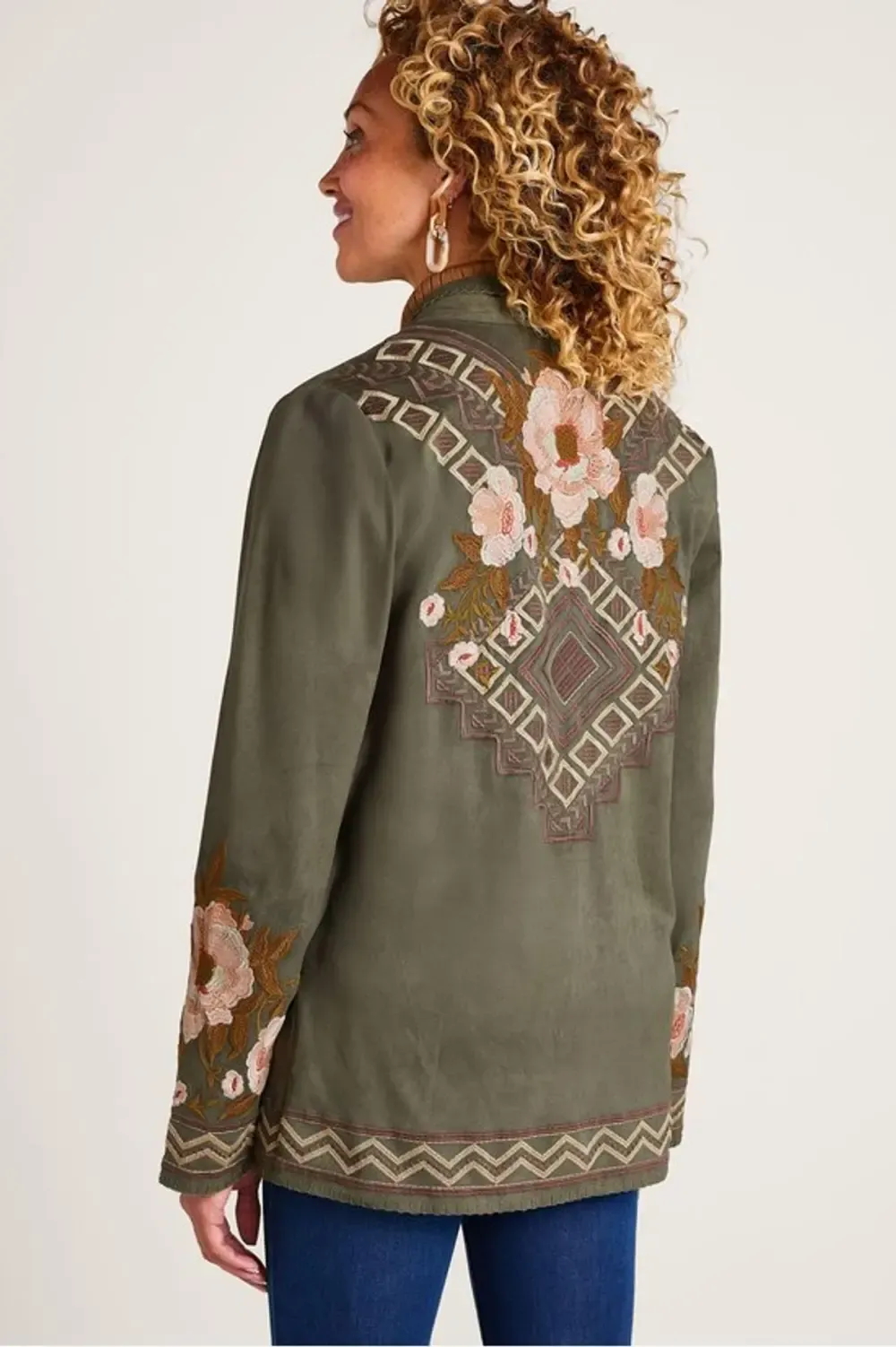 Fleur De Faux Suede Embroidered Jacket