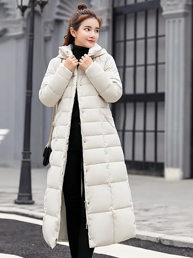 Women's Winter Jacket Puffer Jacket Hoodie Jacket Outdoor Street Daily Winter Fall Long Coat Regular Fit Windproof Warm Sports Streetwear Casual Jacket Long Sleeve Solid Color Rust Red caramel