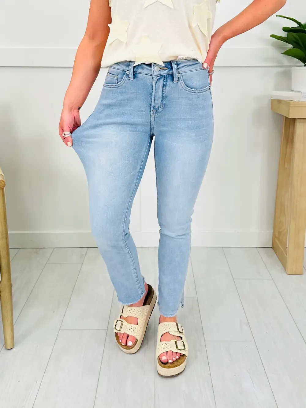 One Step Ahead Tummy Control Cropped Step Hem Jeans