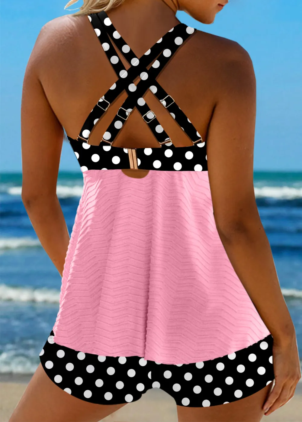 Jacquard White Polka Dot Tankini Set