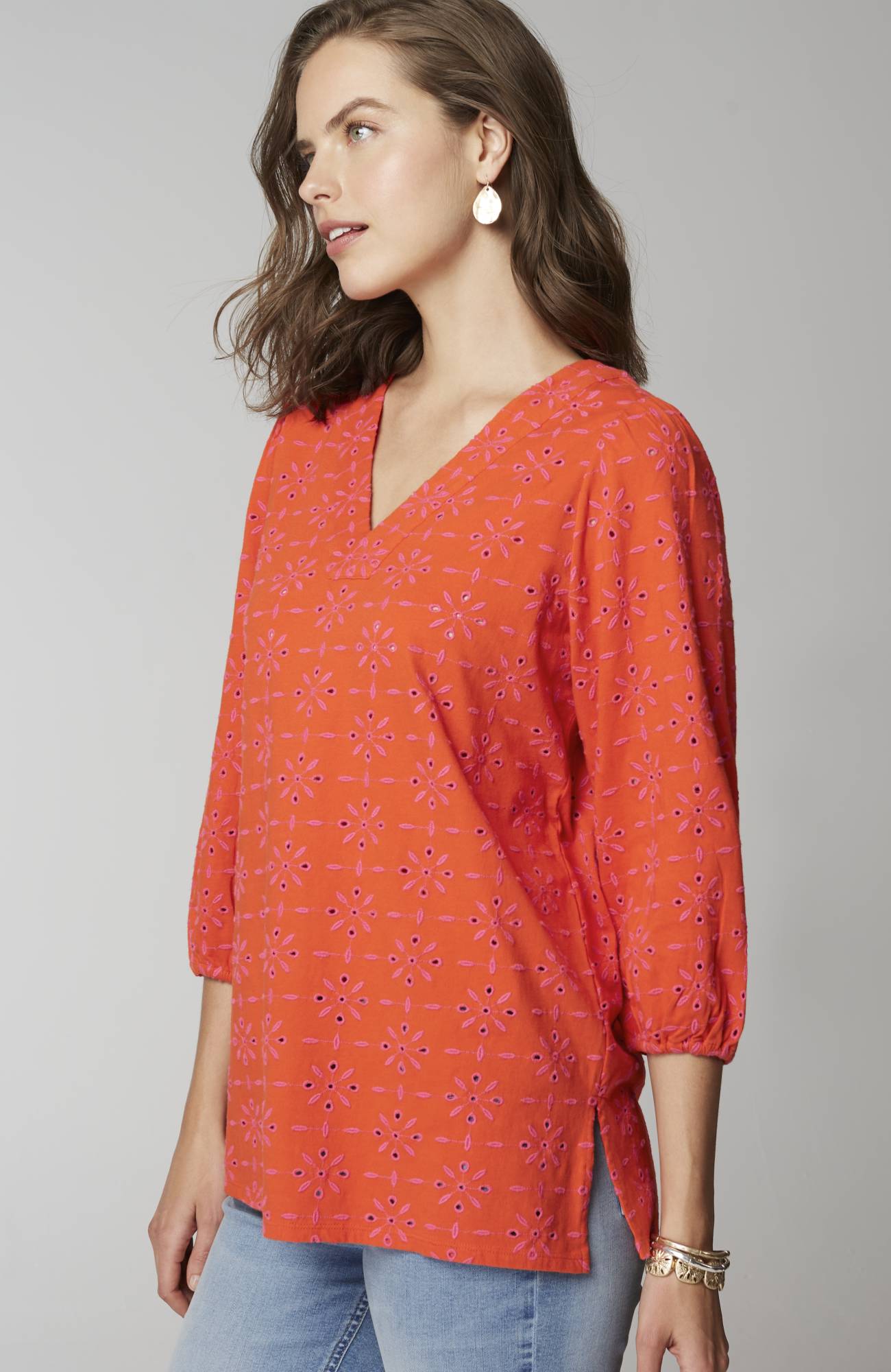 Contrasting-Eyelet Tunic