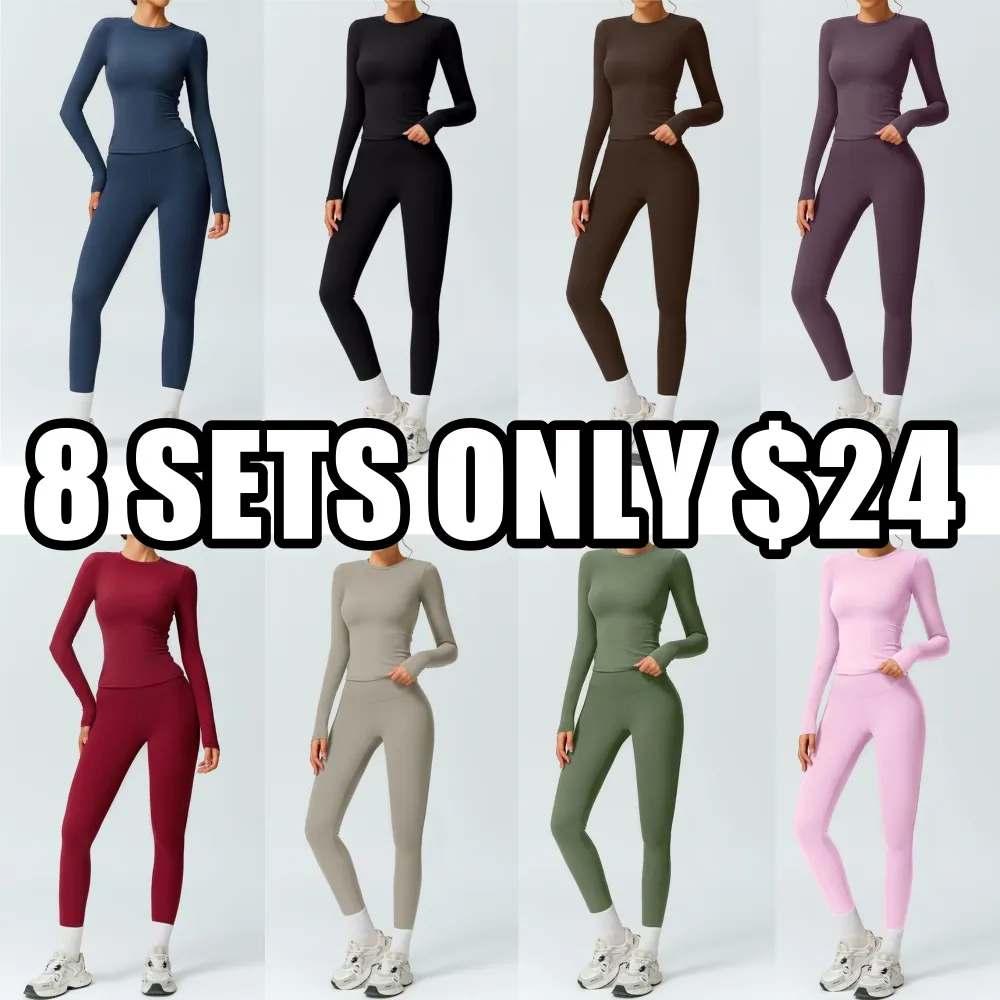 Women's Solid Color Tracksuit Set- Long Sleeve Tee & Leggings