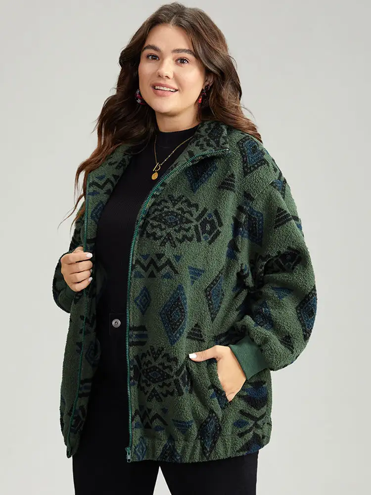 Geometric Pocket Gathered Zipper Jacket