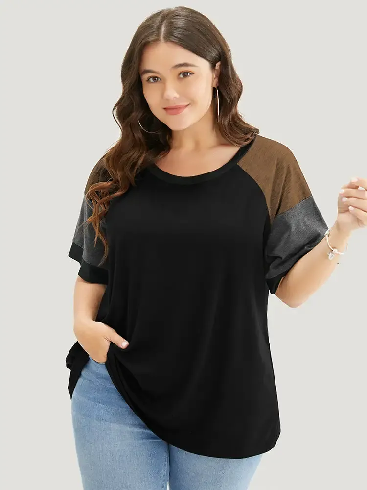 Colorblock Contrast Crew Neck Raglan Sleeve T-shirt