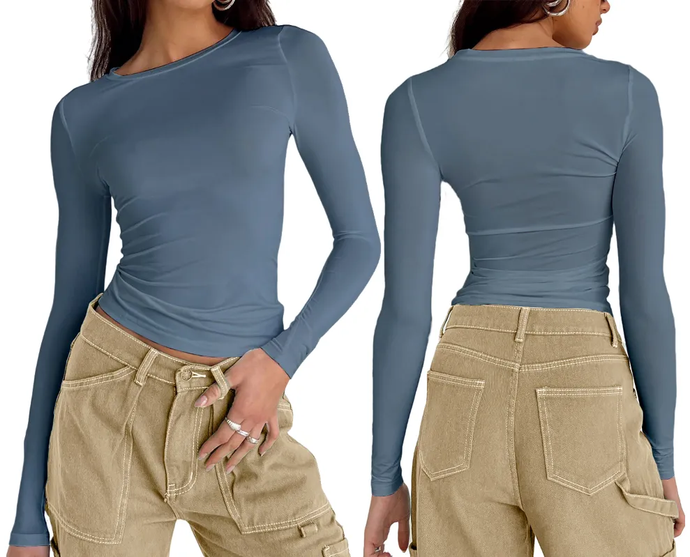 Women's Long Sleeve Shirts Basic Crop Tops