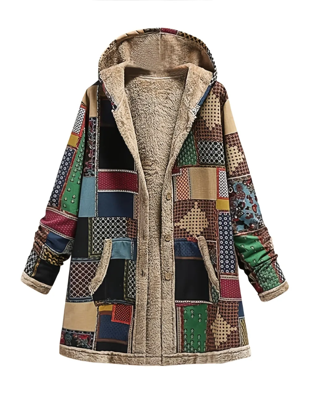Chic Patchwork Hooded Jacket - Button-Up, Lightweight Comfort - Ideal for Autumn & Winter Fashion
