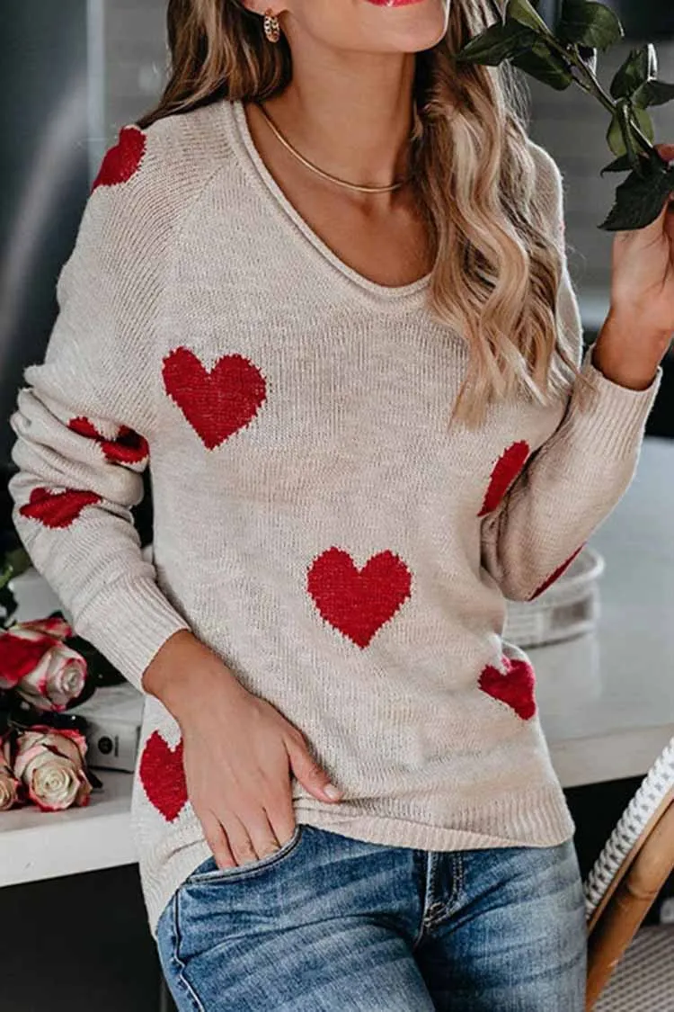 Loose Love Valentine'S Day V-Neck Knit Sweater