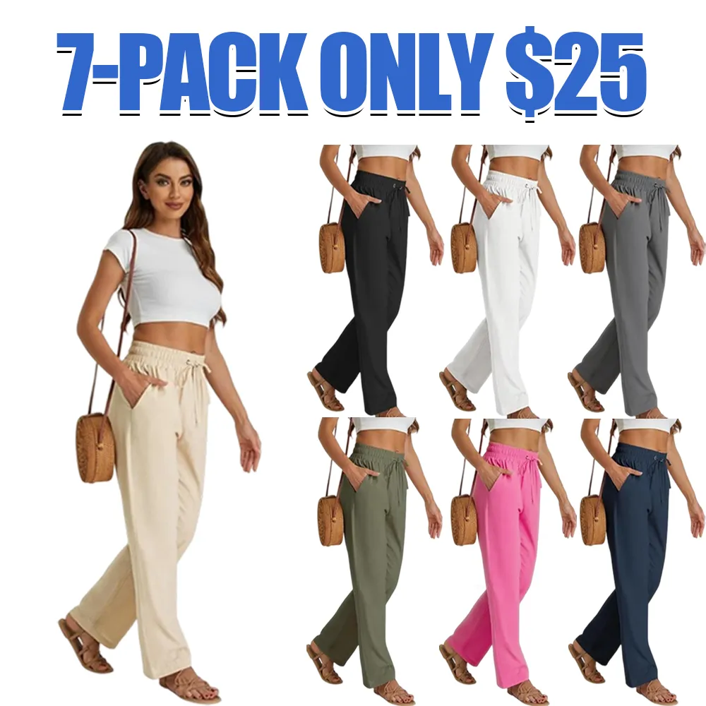 Women’s High Waist Linen Drawstring Pants – Casual Loose Fit with Pockets