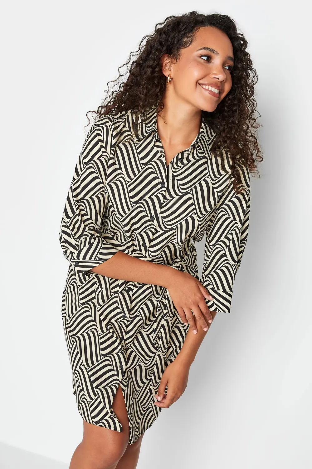 M&Co White Floral Print Tie Tunic Shirt Dress