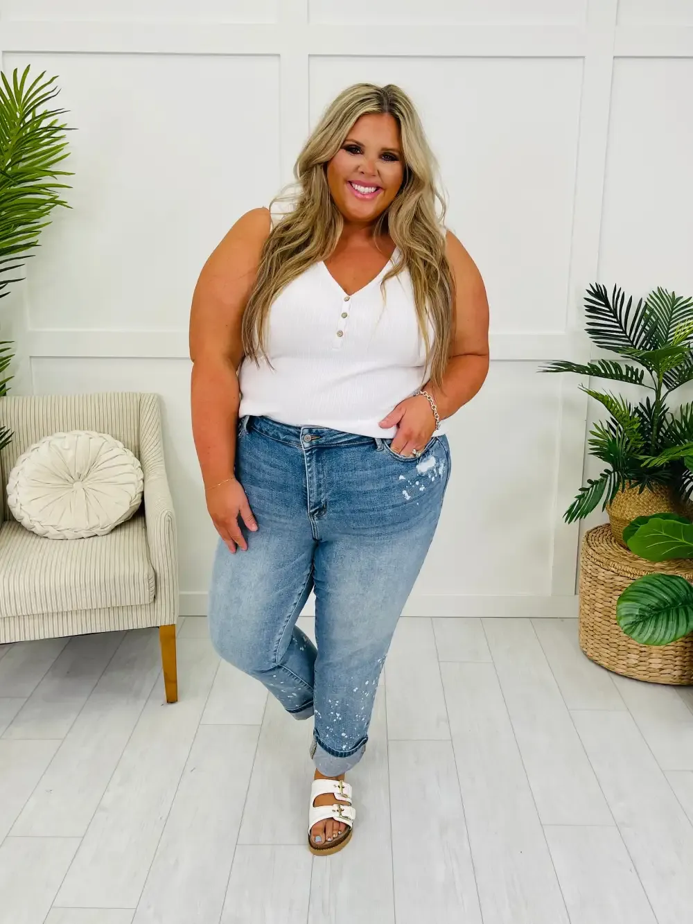 Judy Blue Confident & Carefree Bleach Splatter Boyfriend Jeans