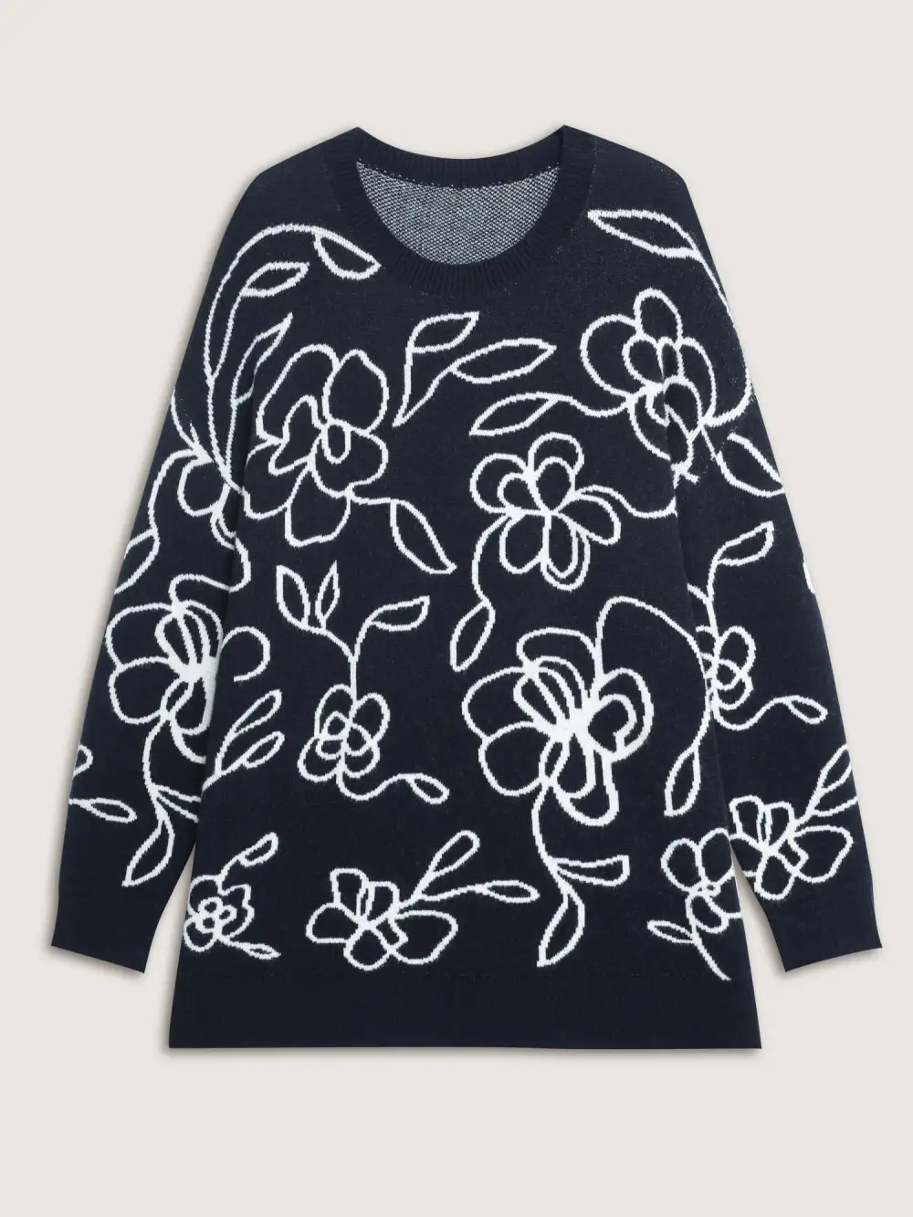 Round Neck Floral Split Hem Pullover