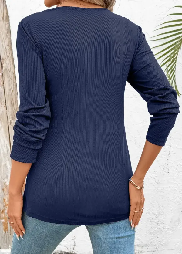 Navy Peplum Long Sleeve Fake Two Piece Twinset