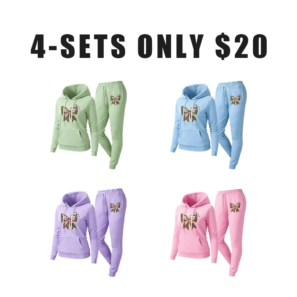 Women's Leopard Print Bow Pattern Tracksuit