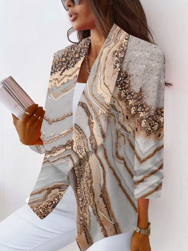 Shawl Collar Long Sleeve Abstract Regular Loose Blazer For Women