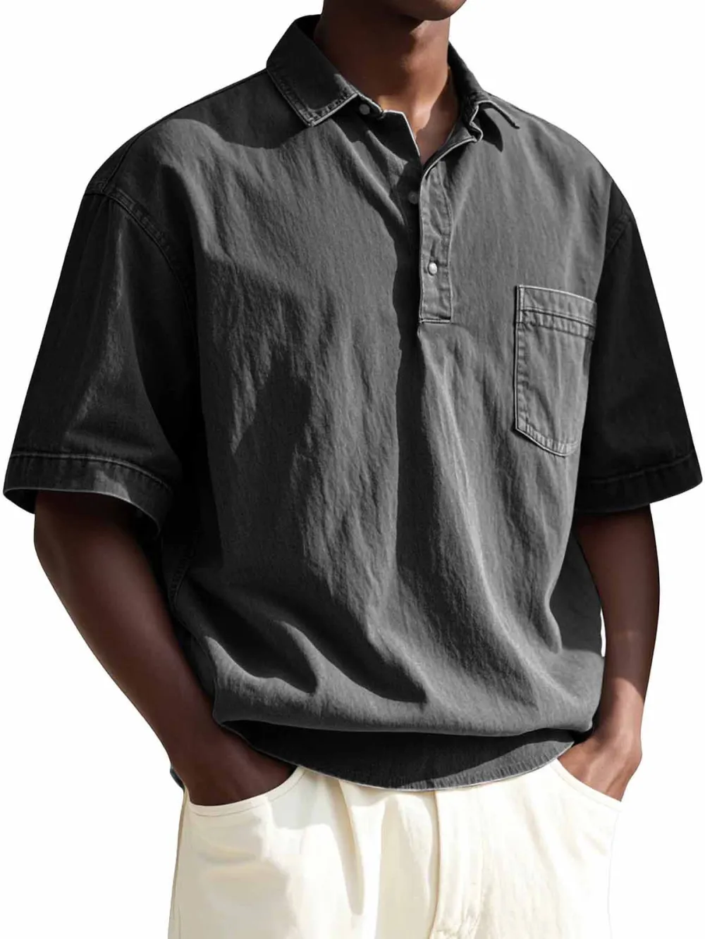 Men's Fashion Vintage Lapel Pocket Short Sleeve Polo Shirt