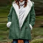 Women's Sherpa Jacket Comfortable Breathable Buttons Elegant Casual Plain Vacation Street Casual Daily Wear Open Front Long Hooded Regular Fit Long Sleeve Outerwear Black Blue Green Spring Fall