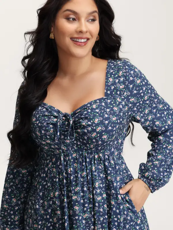 Floral Print Drawstring Bust-Ease Midi Dress